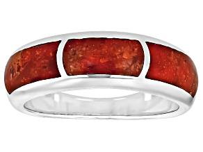 Red Coral Sterling Silver 3-Stone Inlay Ring
