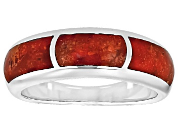 Picture of Red Coral Sterling Silver 3-Stone Inlay Ring