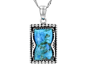 18x10mm Blue Turquoise Sterling Silver Pendant With Chain