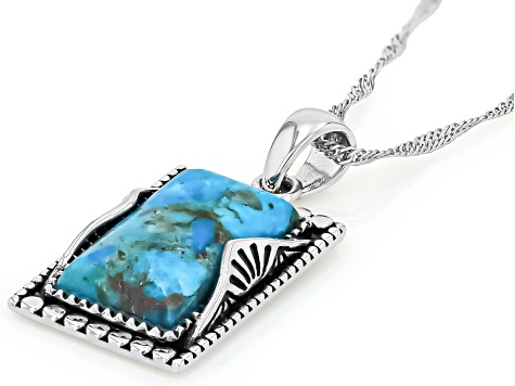 18x10mm Blue Turquoise Sterling Silver Pendant With Chain