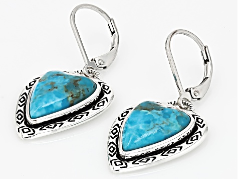 14x10mm Blue Turquoise Sterling Silver Heart Earrings