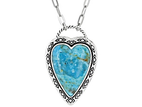 23x17mm Blue Turquoise Sterling Silver Heart Necklace