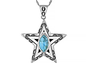 16x10mm Blue Turquoise Sterling Silver Star Pendant With Chain