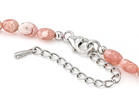 Rhodochrosite Beaded Sterling Silver Necklace 4x5-5x7mm - SWE3797