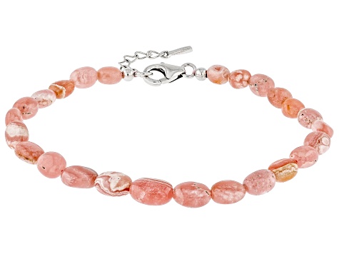 Rhodochrosite Beaded Sterling Silver Bracelet