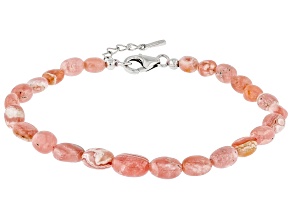 Rhodochrosite Beaded Sterling Silver Bracelet 4x5-5x7mm