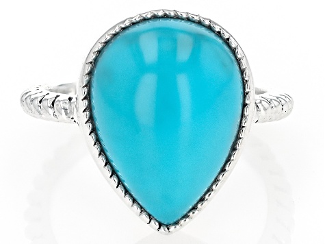 Sleeping Beauty Turquoise Sterling Silver Solitaire Ring 16x12mm