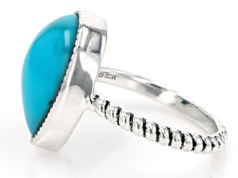 16x12mm Sleeping Beauty Turquoise Sterling Silver Solitaire Ring