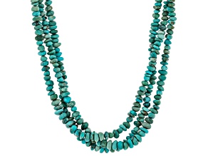 Kingman Turquoise Rhodium Over Sterling Silver Multi-Row Beaded Necklace