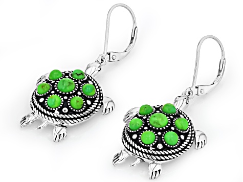 Green Turquoise Sterling Silver Turtle Earrings 3- 4mm
