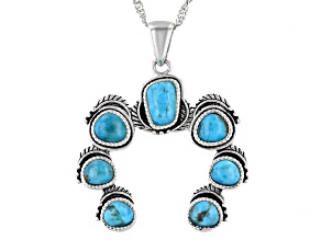 Blue Composite Turquoise Sterling Silver Squash Blossom Pendant With Chain