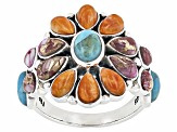 Blue Composite Turquoise & Multi-Color Spiny Oyster Shell Sterling Silver Ring 6x4mm