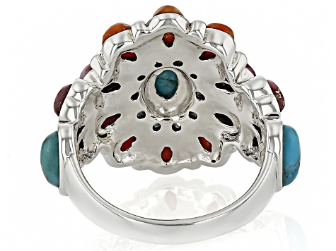Blue Composite Turquoise & Multi-Color Spiny Oyster Shell Sterling Silver Ring 6x4mm