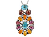 Blue Composite Turquoise & Multi-Color Spiny Oyster Shell Sterling Silver Pendant With Chain