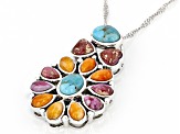 Blue Composite Turquoise & Multi-Color Spiny Oyster Shell Sterling Silver Pendant With Chain