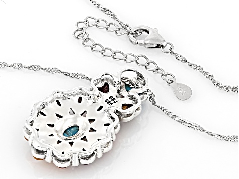 Blue Composite Turquoise & Multi-Color Spiny Oyster Shell Sterling Silver Pendant With Chain
