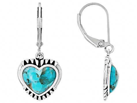 Blue Composite Turquoise Sterling Silver Heart Earrings