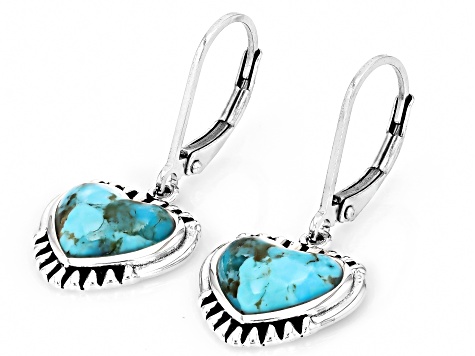 Blue Composite Turquoise Sterling Silver Heart Earrings