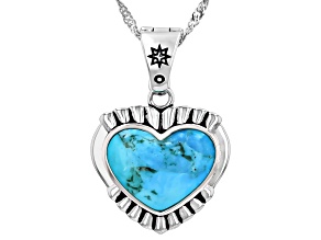 Blue Composite Turquoise Sterling Silver Heart Enhancer Pendant With Chain