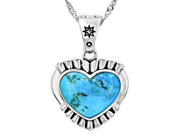 Picture of Blue Composite Turquoise Sterling Silver Heart Enhancer Pendant With 18" Singapore Chain 16x12mm