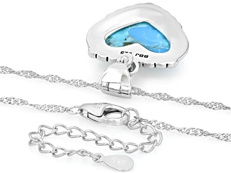 Blue Composite Turquoise Sterling Silver Heart Enhancer Pendant With Chain