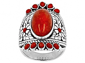 Red Coral Multi-Stone Sterling Silver Ring