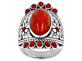 Red Coral Multi-Stone Sterling Silver Ring