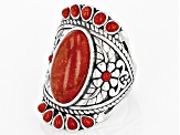 Red Coral Multi-Stone Sterling Silver Ring