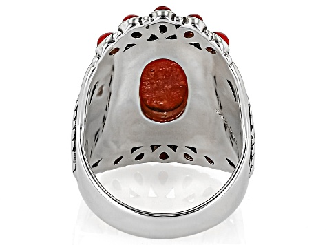 Red Coral Multi-Stone Sterling Silver Ring 17x8.7mm - SWE3818 | JTV