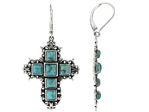 4x4mm & 5x5 mm Blue Composite Turquoise Sterling Silver Cross Earrings