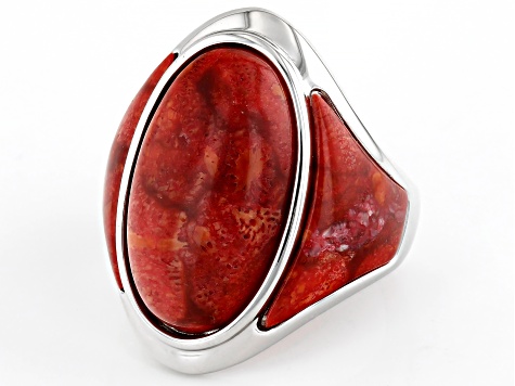 Sponge Coral Rhodium Over Sterling Silver Ring