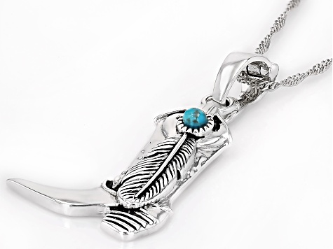 3mm Blue Composite Turquoise Sterling Silver Cowboy Boot Enhancer Pendant With Chain