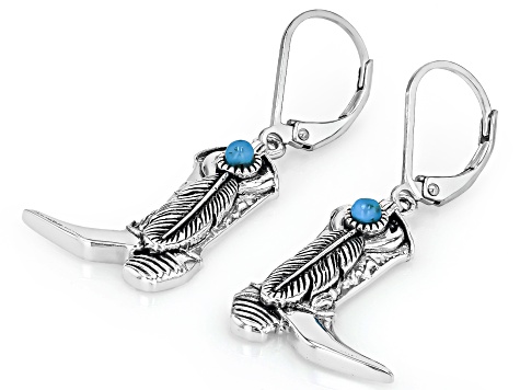 2mm Blue Composite Turquoise Sterling Silver Cowboy Boot Earrings