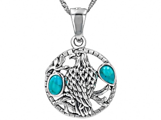 6x4mm Blue Composite Turquoise Sterling Silver Eagle Pendant With Chain