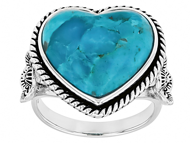 Blue Composite Turquoise Sterling Silver Heart Ring 16x15mm
