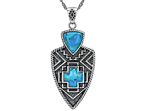 Blue Composite Turquoise Sterling Silver Enhancer Pendant With Chain