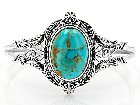 Blue Composite Turquoise Sterling Silver Statement Cuff Bracelet
