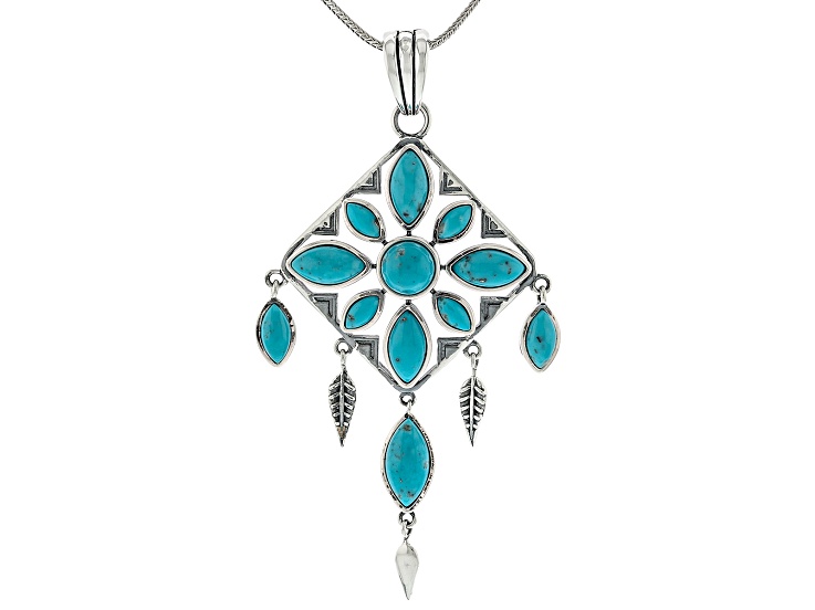 Kingman Turquoise Sterling Silver Dream Catcher
Enhancer Pendant With 18" Snake Chain