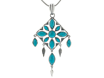 Picture of Kingman Turquoise Sterling Silver Dream Catcher 
Enhancer Pendant With 18" Snake Chain