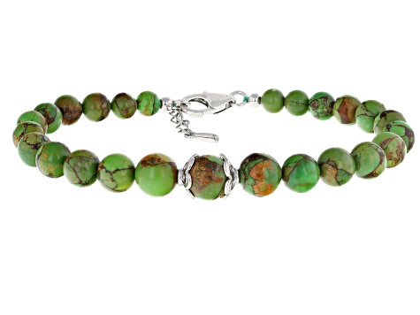 5-9mm Beaded Green Composite Turquoise Sterling Silver Bracelet