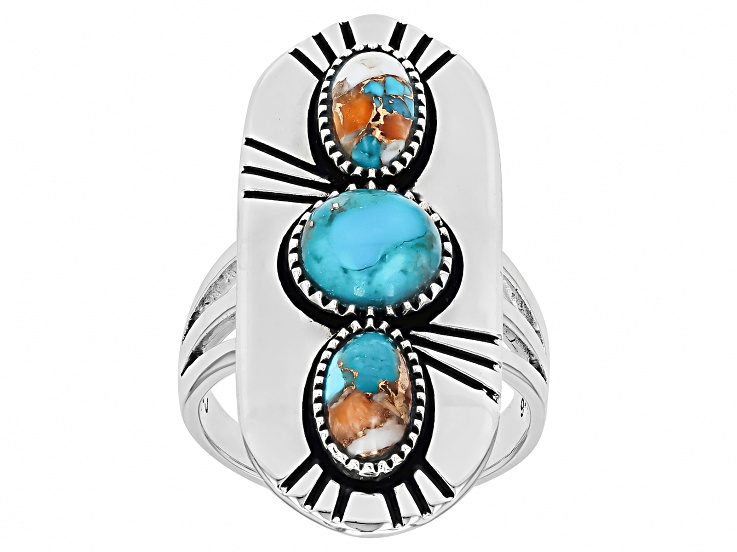 7mm Blended Kingman Turquoise & 8x4mm Spiny Oyster Shell Sterling