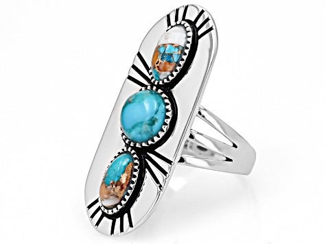 7mm Blended Kingman Turquoise & 8x4mm Spiny Oyster Shell Sterling