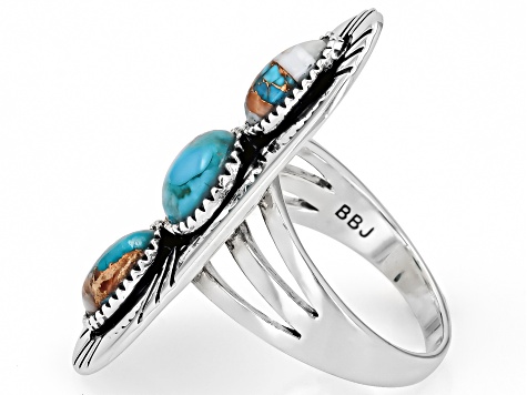 7mm Blended Kingman Turquoise & 8x4mm Spiny Oyster Shell Sterling