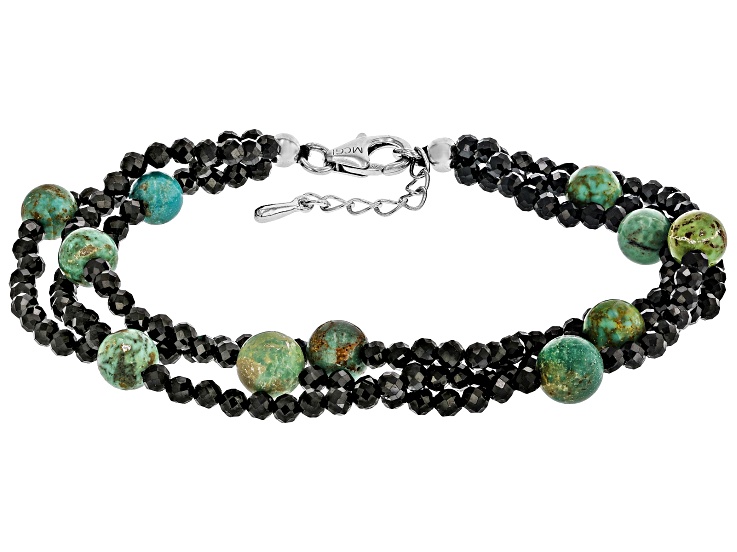 Rondelle Black Spinel & Green Turquoise Sterling Silver