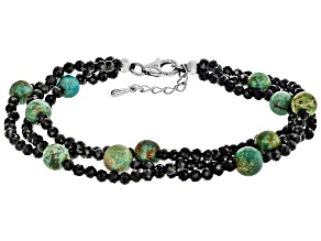 Rondelle Black Spinel & Green Turquoise Sterling Silver Multi-Row Bracelet
