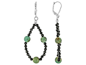 Picture of Rondelle Black Spinel & 5-6mm Green Turquoise Sterling Silver Earrings