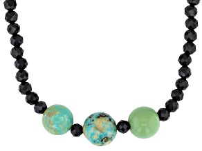 Rondelle Black Spinel & Green Turquoise Sterling Silver Necklace