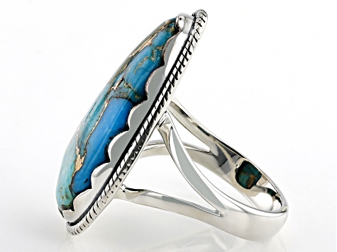 25x13mm Blue Composite Turquoise Sterling Silver Statement Ring