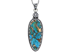 Blue Composite Turquoise Sterling Silver Pendant With 18" Chain , 37x15mm