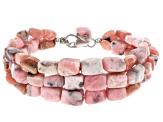 3-Strand Pink Nugget Rhodochrosite Rhodium Over Sterling Silver Bracelet